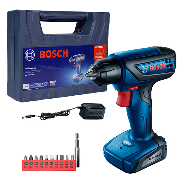 Furadeira e Parafusadeira Bosch GSR 1000 12V com Carregador e Acessórios
