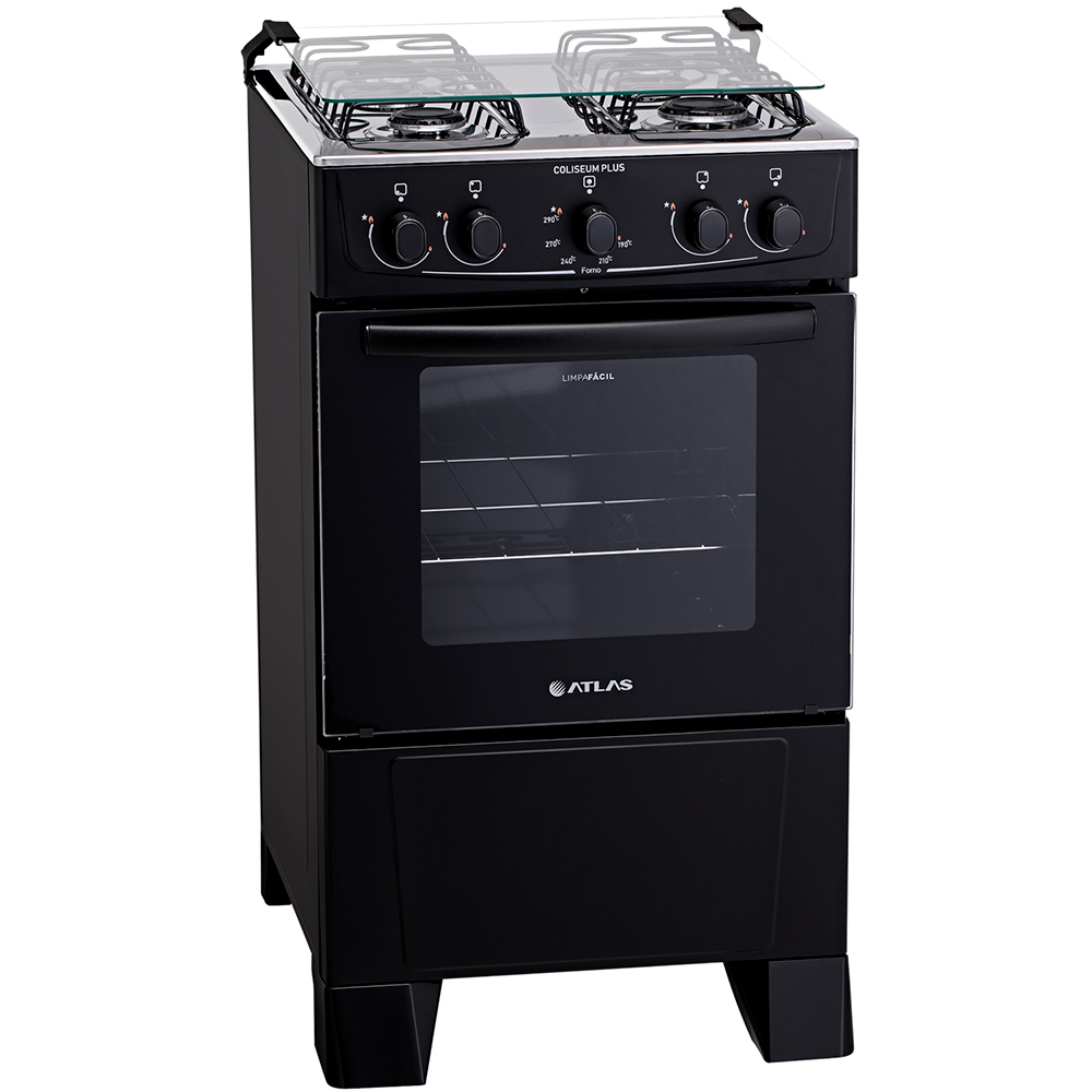 Fogão Atlas Coliseum Plus 4 Bocas Acendimento Manual Mesa de Inox Forno 50L