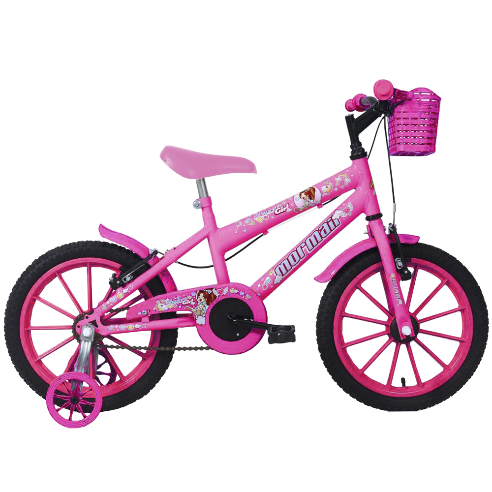 Bicicleta Infantil Aro 16 Mormaii Sweet Girl Freio V-Brake 1 Marcha Cestinha