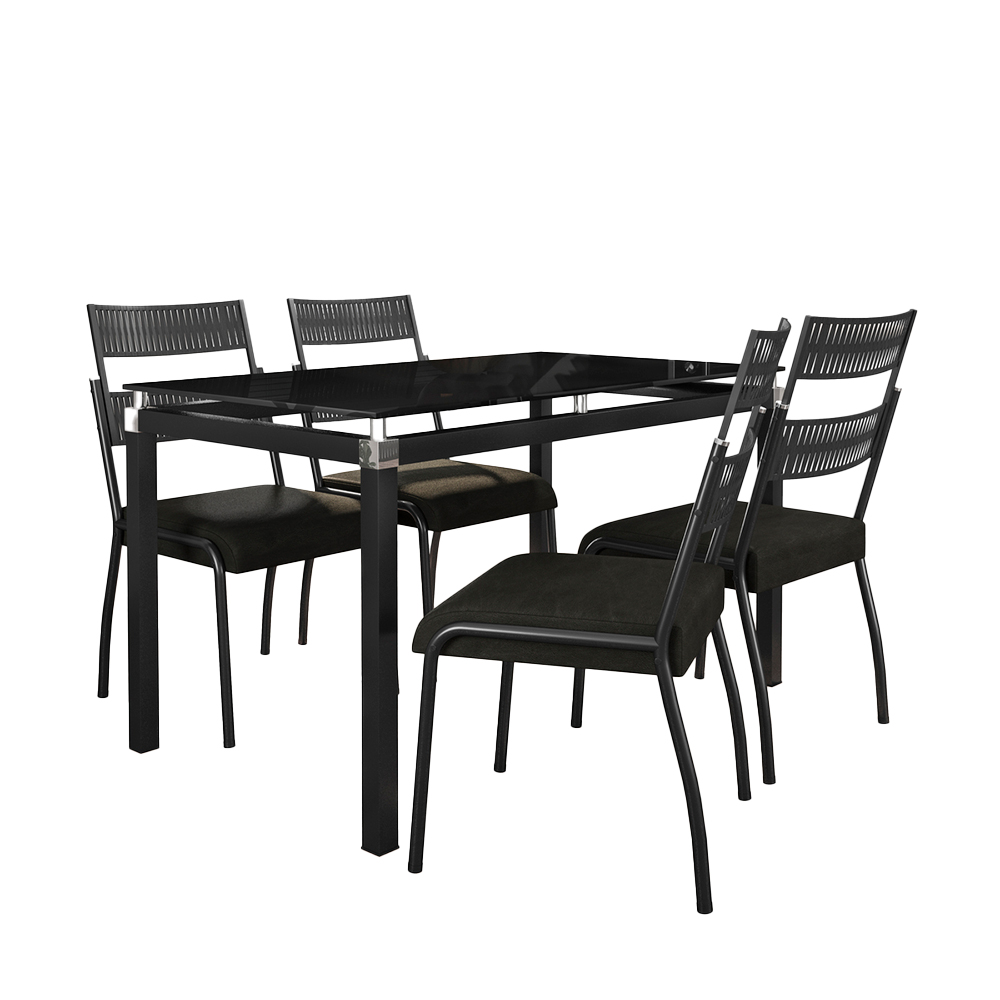 Conjunto de Mesa 4 Cadeiras Tampo Vidro com Assento Estofado Copenhague Fabone