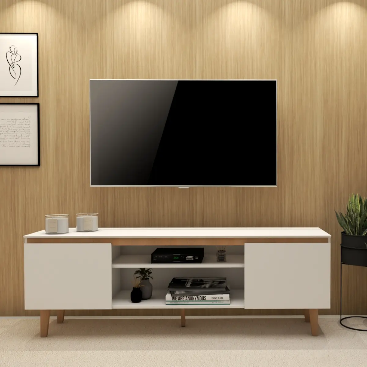 Rack Tv Estante Sala Nicho Madeira White Organizor Moderno Branco